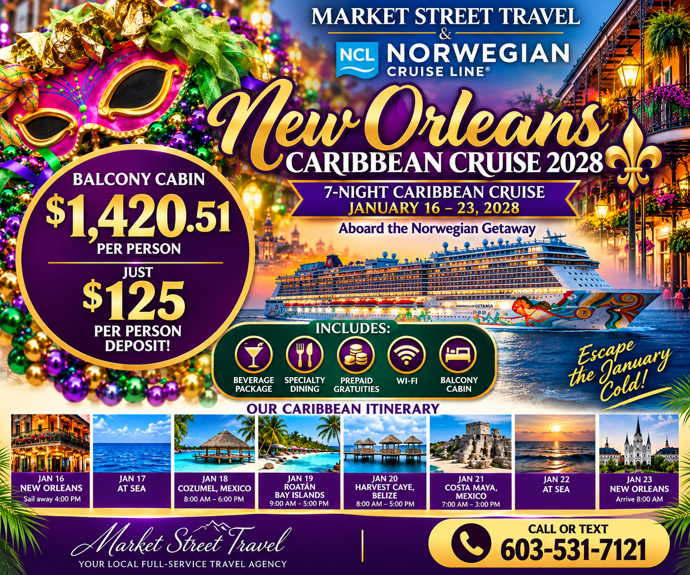 New Orleans Caribbean Cruise 2028 group trip flyer
